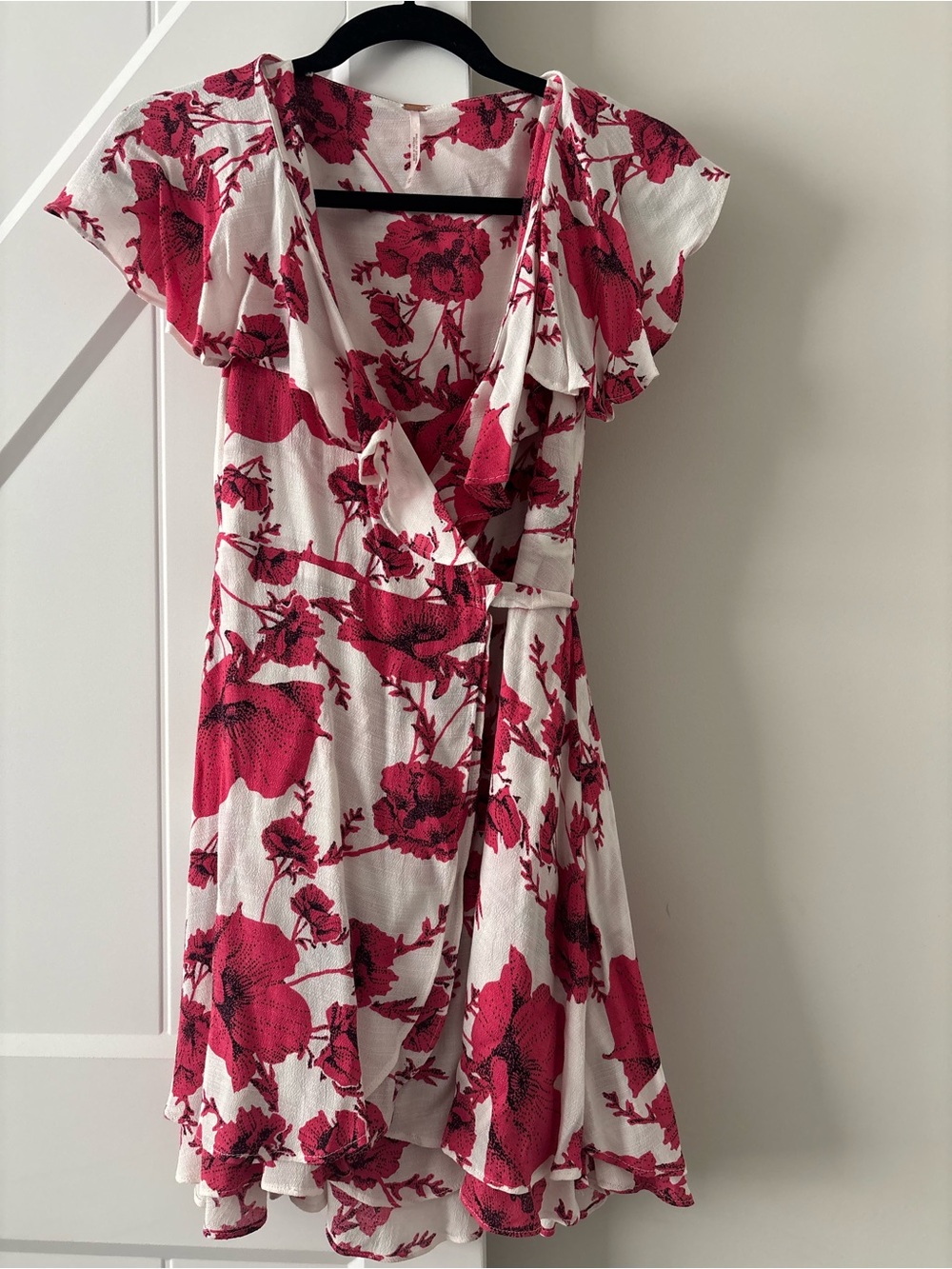 Free People White Mini Dress with Pink Floral Print